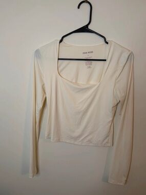 Pink Rose Cream Long-Sleeve Scoop Neck Crop Top